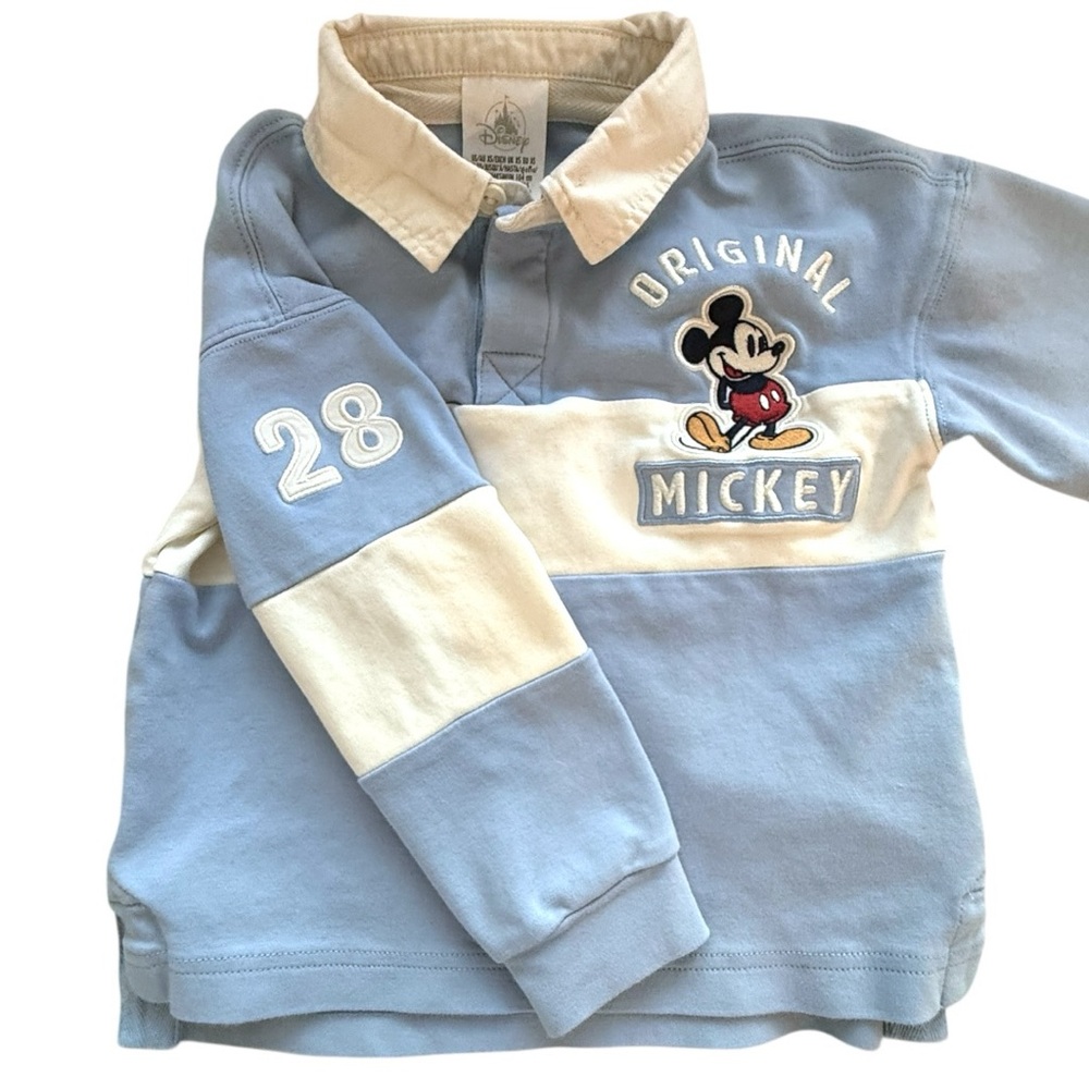 Disney Original Mickey Mouse Rugby Shirt Blue Cream Size XS 110 - Picture 3 of 9